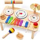 WINYGZ 9-in-1 Baby Drum Set, Low Noise Montessori Musical Instruments for Toddlers 1-3, Safe & Durable Wooden Music Toys for Quiet Sensory Play at Home, Great Birthday for Boys Girls