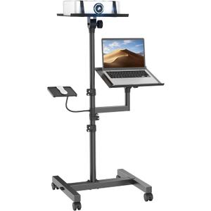 Projector and Laptop Stand Tripod, 2 Shelves Mobile Laptop Tripod Stand, Max 47" Height Adjustable Laptop Cart on Wheels, Projector Floor Stand with Ventilated Tray for Podium, Meeting, Couch (Black)