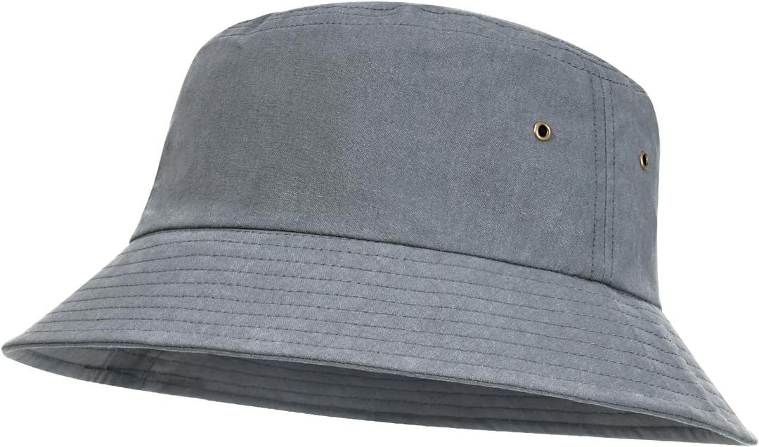 BOTVELA Men Cotton Bucket Hats Foldable Outdoor Sun Hat Unisex Flat Top Caps (Gray)