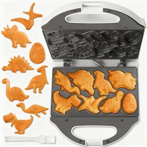 SugarWhisk Dinosaur Mini Waffle Maker for Kids, Mini Pancake Maker Machine for Halloween, 8 Different Shaped Dinos in Minutes, Electric Non-Stick Waffle Iron, White