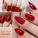 2 x Short Almond Press On Nails, Durable Reusable Glossy Artificial Nails Kit with Adhesive Tabs, 24 Pcs 12 Sizes for Fashion Women, Perfect for for Daily Outfits, Party or Date, Red