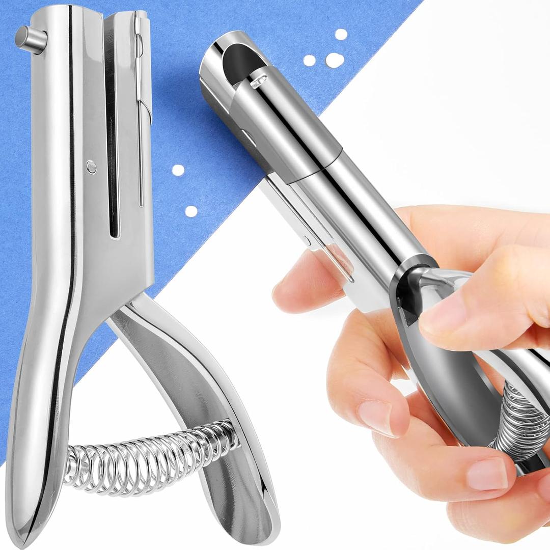 Chumia 1 Pcs Heavy Duty Hole Punch 2" Long Reach 1/8 Inch Paper Single One Hole Puncher Deep Throat Reduced Effort Hand Held Alloy Punch for ID PVC Cards 5 Inch Tall 25 Sheet Capacity