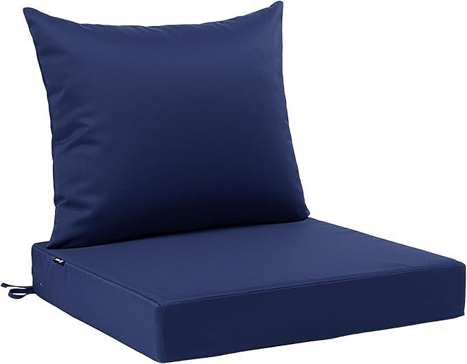 Favoyard Outdoor Patio Seat Cushions Set, 22 x 24 Inch, Waterproof, Blue | Fade-Resistant, Removable Cover, Deep Seat & Back Cushion, Tie Straps for Patio Furniture, Garden, Rocking Chair, Sofa Couch