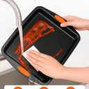 3-Pack Baking Sheet Pan Set, Nonstick Cookie Sheets with Orange Silicone Handles, Easy to Clean Bakeware Trays for Oven Roasting & Baking