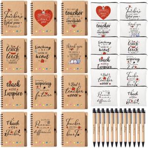 12Set Employee Appreciation Gifts Bulk, Thank You Gift Inspirational Notebook Makeup Bag for Team Volunteer Nurse Coworker Teacher, Cosmetic Bag Notepad with Bamboo Pen Gifts Box (12, Teacher)