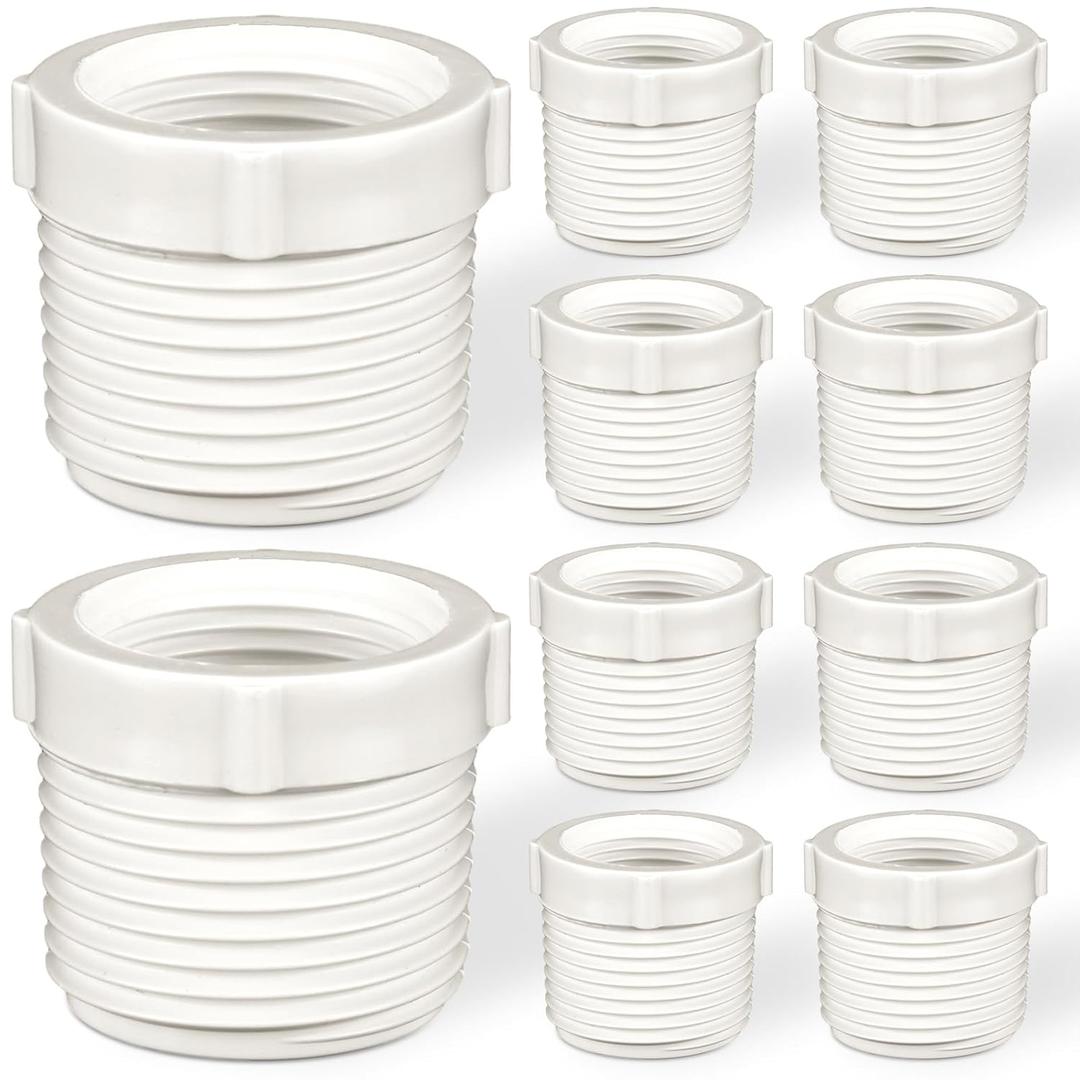 Wenqik 10 Pcs PVC Pipe Fitting 1" Male to 3/4" Female Thread Reducer Bushing PVC Adapter Sink Drain Pipe Fittings