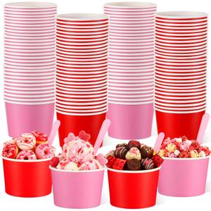 48 Pcs 9 oz Valentine's Day Treat Snack Cups with Spoons Red and Pink Ice Cream Bowls Treat Snack Dessert Cups Paper Soup Bowls for Hot or Cold Food Holiday Party Favor Supplies