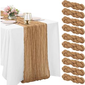 10 Pack Nude Cheesecloth Table Runner 10FT Boho Gauze Fabric Table Runner Vintage Rustic Sheer Runners for Wedding Party Bridal Baby Shower Long Table Decorations (20"x120")