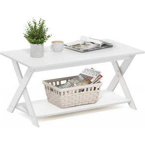 Furinno Modern Simplistic Criss-Crossed Coffee Table, White (35.4 Inch, Cross Leg)