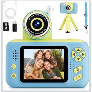Camera for Kids, Toddler Volging Cameras Age 3-8 Christmas Birthday Gifts for Boys and Girls 3-12 Year Old Boys Digital Camcorder for Video Portable Kids Selfie Camera with 32GB SD Card Blue