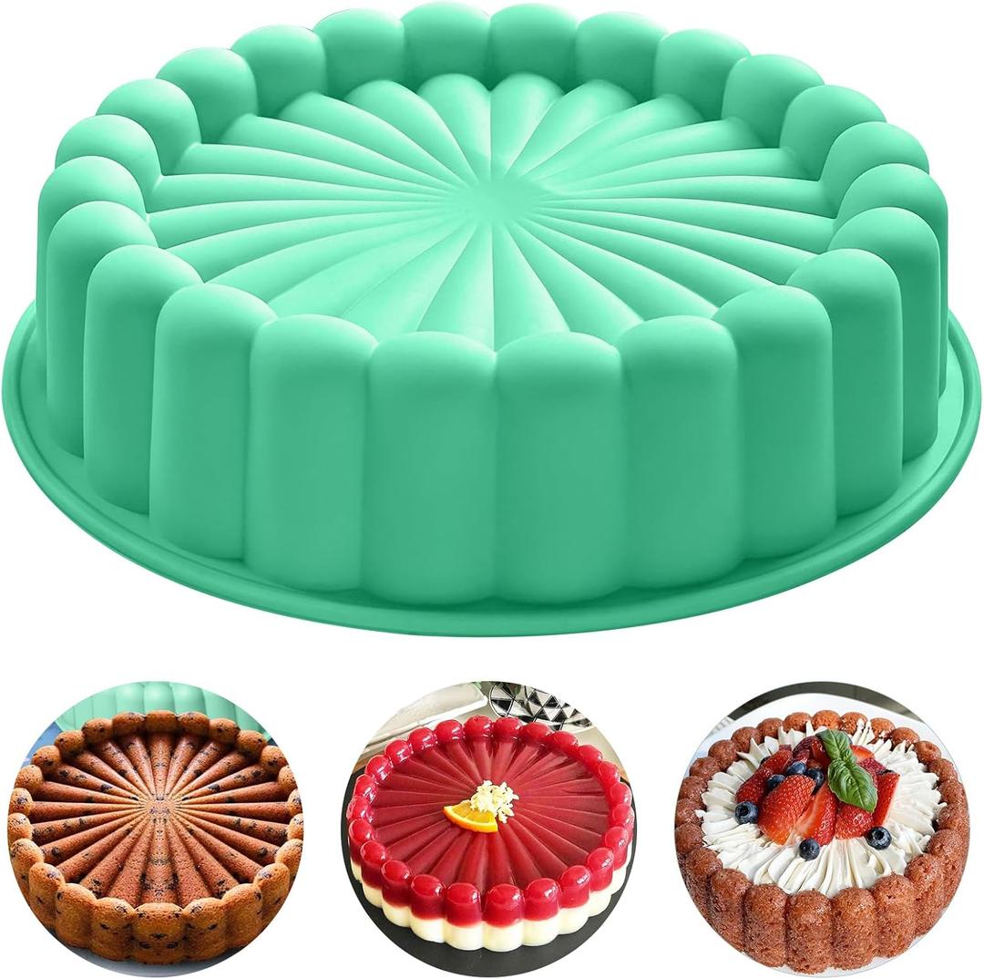 10Inch Charlotte Cake Pan Silicone, Nonstick Round Silicone Baking Mold, Round Silicone Cake Molds for Cheesecake, Strawberry Shortcake Brownie Tart Pie