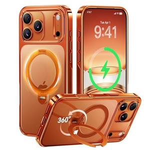 CASEKOO Cosmic Orange Glossy for iPhone 17 Pro Max Case [360 Spin Magnetic Stand][Fit for MagSafe][17FT Military Protection] Slim Hand-Polished Frame Titanium Alloy Sturdy Stand 6.9", Cosmic Orange
