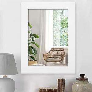 HLFMVWE White Large Mirrors for Wall Rectangle Vintage Rustic Wall Mirror with Wooden Frame Antique Hanging Mirror Farmhouse for Bathroom Bedroom Living Room Decorative 20"x16" Wide Trim
