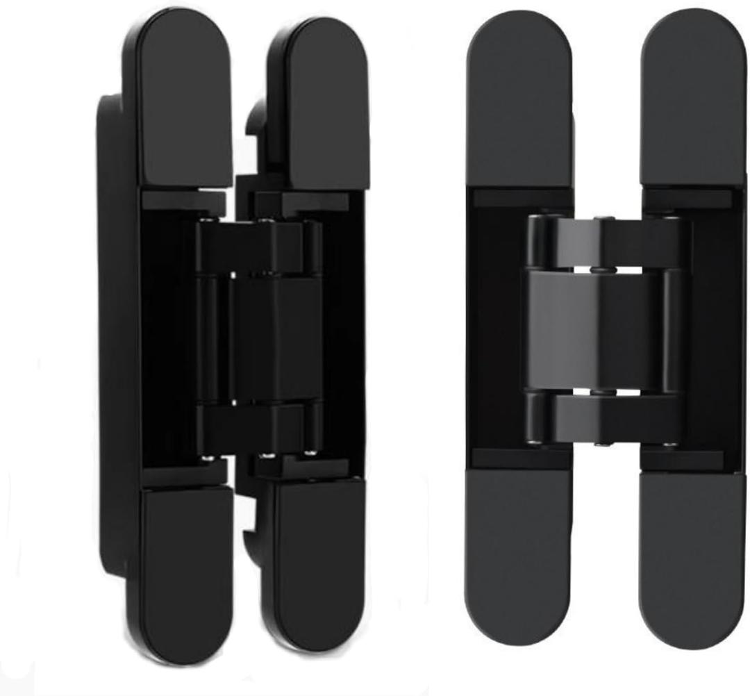 Hidden Door Hinges,6 inch Heavy Duty Concealed Hinges,180 Degree Swing 3-Way Adjustable Butt Hinges Suitable for Wooden Door Bedroom Door,2 Pack (Black, 6inch)