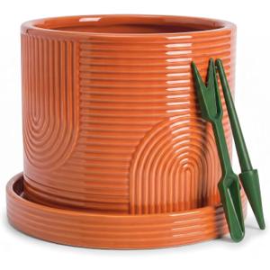 ÈMJÉ LUXE 6 Inch Ceramic Plant Pot with Drainage Hole & Tray – Terracotta