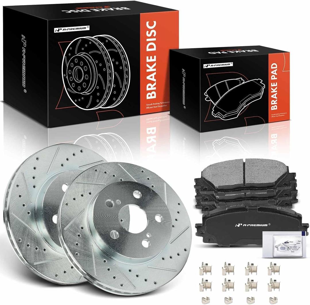 A-Premium 10.04 In (254.9mm) Front Brake Rotors & Ceramic Pads Kit, 6-Pack | Compatible with Toyota Models - Corolla 2020 2022, Prius, Prius AWD-e, Prius Prime