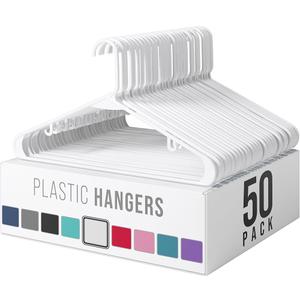 Plastic Hangers 50 Pack White - Clothes Hangers - Makes The Perfect Coat Hanger and General Space Saving Clothes Hangers for Closet - Percheros Ganchos para Colgar Ropa Hangars