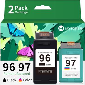 MYTONER 96 97 Remanufactured Ink Cartridge Replacement for HP 96/97 for Printer Deskjet 6940 5940 6840 6988 6980 Officejet 7310 7410 7210 Photosmart 8050 (2 Pack)