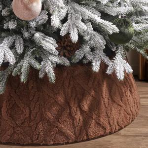 28 Inch Christmas Tree Collar Brown Plush Faux Fur with Crossed Diamond Pattern, Soft Boho Xmas Tree Ring Tree Skirt for Christmas Artificial Trees Holiday Party Home Decor