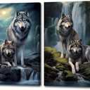 Animal Canvas Wall Art Wolf Couple Picture Wall Decor Wildlife Wolves Animals Painting Prints for Dining Room Decor Framed(Animal-4,16x24inchx2 Pieces (40x60cmx2 Pieces))