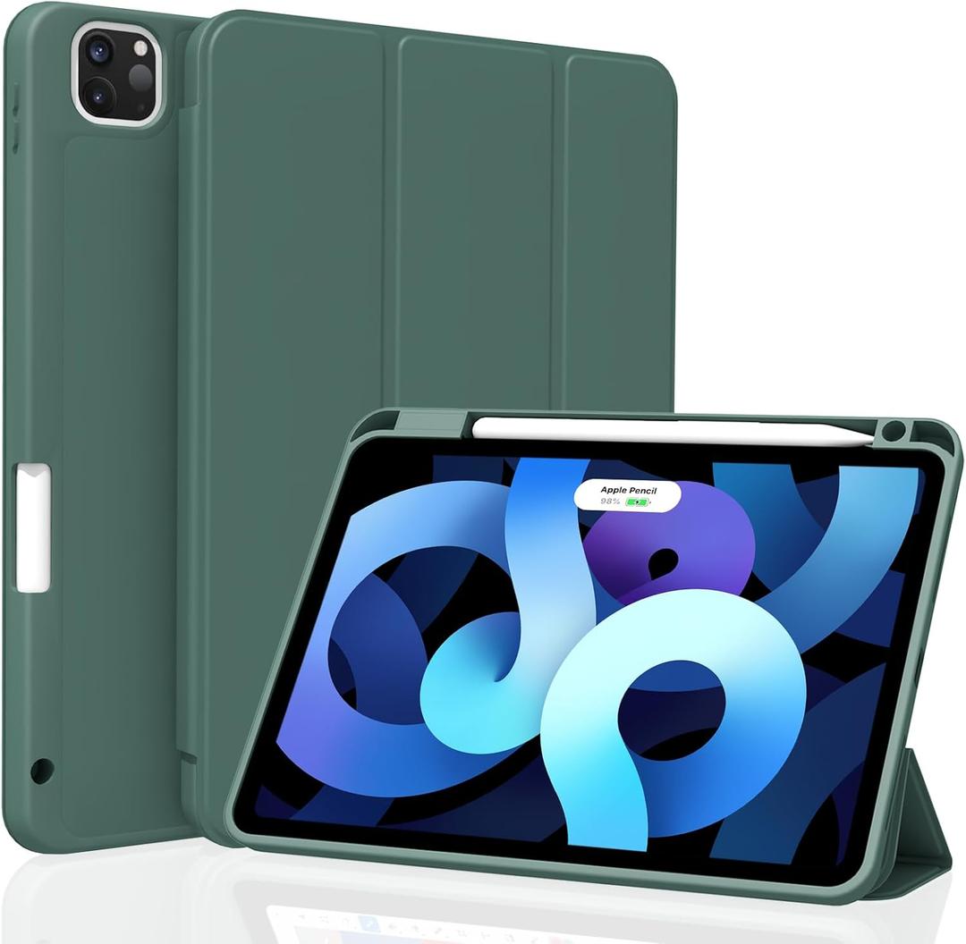 Case for iPad Pro 11 inch (M4 2024) 5th Generation, Smart Auto Sleep/Wake Slim Cover (Model: A2836/A2837/A3006), Soft TPU Back Case with Pencil Holder for iPad Pro 11" 2024, Dark Green