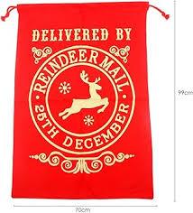 TRIXES Santa Sack Red - Xmas Reindeer Post Style Draw String Present Bag Sack - Gift Wrapping - Extra Large Capacity - 99cm x 70cm