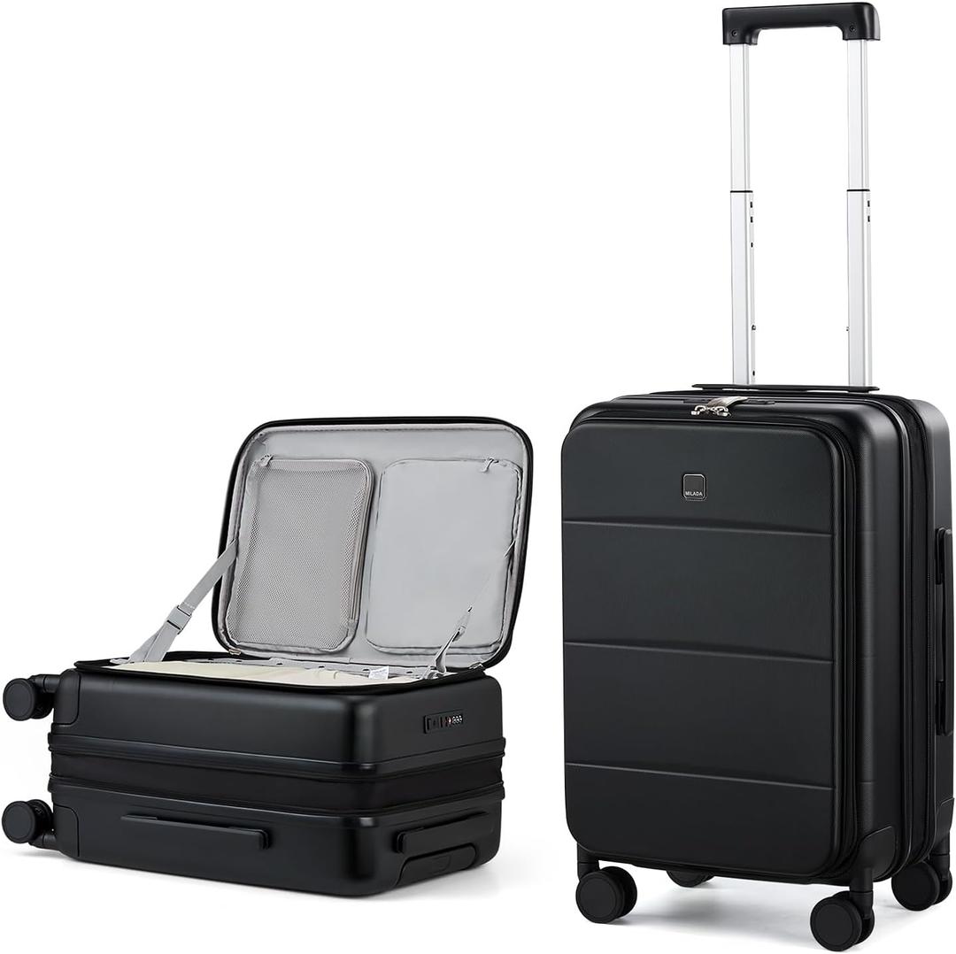 MILADA 20 Inch Expandable Carry On Luggage 22x14x9 Airline Approved with Wheels Top Opening Lightweight PC Hard Shell Suitcases Carry On Bag Rolling Luggage for Travel TSA Approved Luggage, Black