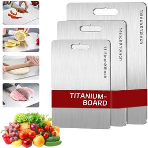 Titanium Cutting Board Set of 3, 3Pcs Stainless Steel Cutting Board, Double Sided Food Grade Non Stick Chopping Cutting Boards for Meat Fruit Vegetable ((18L*12W) +(14L*10W)+(11.5L*8W))