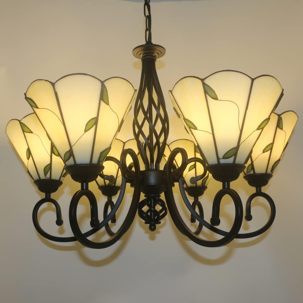 Tiffany Style Chandelier Stained Glass Pendent Ceiling Light Flush Mount Ceiling Light Vintage Chandeliers Lighting Lamps (Leaf 6)