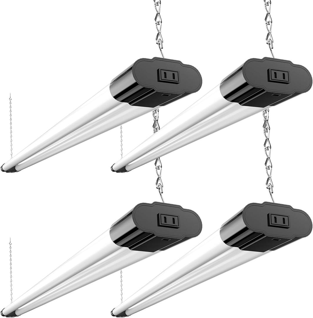 BBOUNDER 4 Pack Linkable LED Utility Shop Light, 4 FT, 4000 LM, 48 Inch Integrated Fixture for Garage, 40W Equivalent 250W, 5000K Daylight, Surface + Suspension Mount, Black