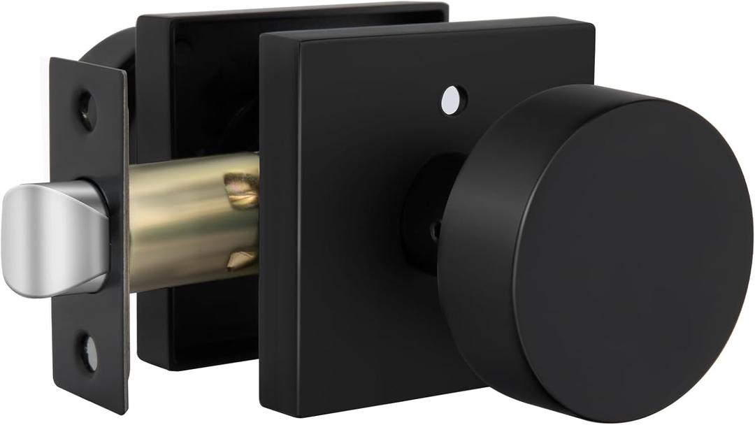 Goldenwarm Black Door Knob Interior, Zinc Alloy Square Ball Matte Black Privacy Door Knob for Bedroom, Bathroom,Heavy Duty Interior Door Knobs Bulk - Modern & Stylish(1 Pack)