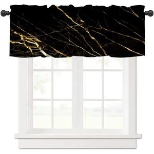 Marble Kitchen Valances Window Curtain,Abstract Gold and Black Marble Pattern Curtain Valances for Bedroom Bathroom Living Room Cafe,52x18 inch