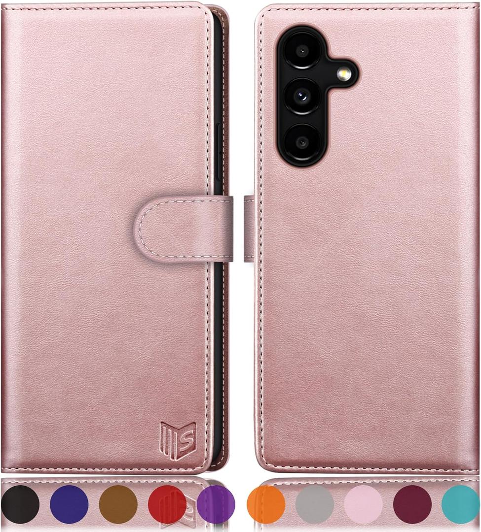 SUANPOT for Samsung Galaxy A25 5G Wallet case with RFID Blocking Credit Card Holder,Flip Book PU Leather Protective Cover Women Men for Samsung A25 Phone case Rose Gold