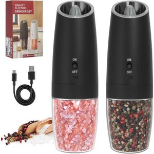 Rechargeable Salt and Pepper Grinder Set, Automatic Electric Salt and Pepper Grinder Set, USB Rechargeable, Single-handed Automatic Operation, Adjustable Coarseness and Fineness, 2 Packs (Black/Black) Rechargeable Salt and Pepper Grinder Set, Automatic Electric Salt and Pepper Grinder Set, USB Rechargeable, Single-handed Automatic Operation, Adjustable Coarseness and Fineness, 2 Packs (Black/Black)