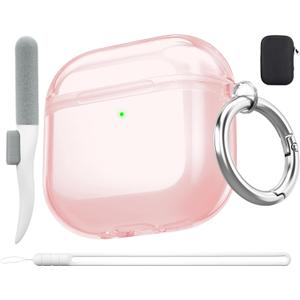 Valkit Compatible Airpods 4 Case Pink, Soft TPU AirPods 4th Generation Case Cover with Cleaner Kit, Shockproof Protective Case with Keychain for Apple AirPods 4 Gen Cases for Women Men - Clear Pink