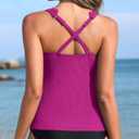 ANFILIA Scalloped Tankini Top Ribbed Bathing Suit Top Women Square Neckline Swimsuit Top (Pink, M)