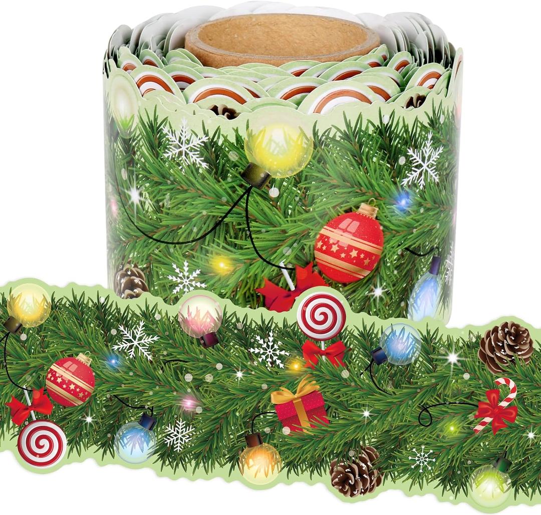 65.6Ft Christmas Lights Border Pine Cones Needles Trim Roll for Xmas Bulletin Board Decor Classroom School Office Chalkboard Decor
