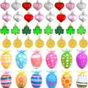 Valentines Day Decor Tree Ornaments Set, 108 PCS Hanging Ornaments for Valentine's Day St Patricks Easter, Romantic Decor Glitter Heart Shamrock Easter Egg for Home Wedding Dinner Gifts Party Table
