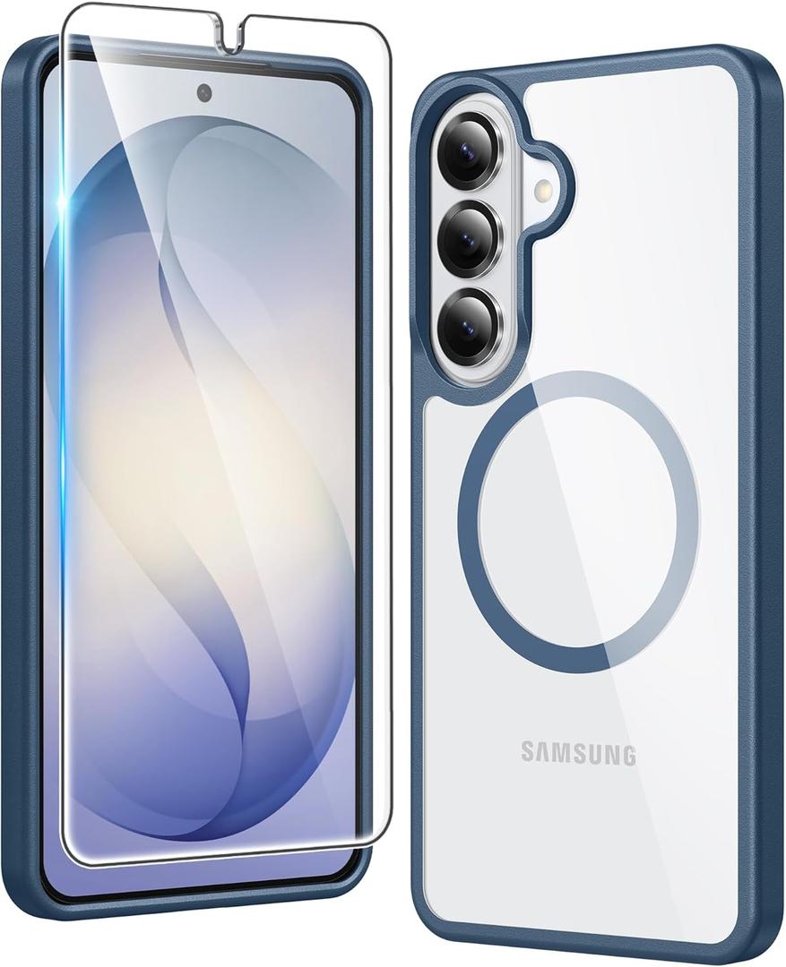 FNTCASE for Samsung Galaxy S26 Case: Clear Anti Yellowing Magnetic Drop Protection Cell Phone Cover Compatible with Magsafe - Rugged Shockproof Protective Bumper Transparent Phonecase (Blue)