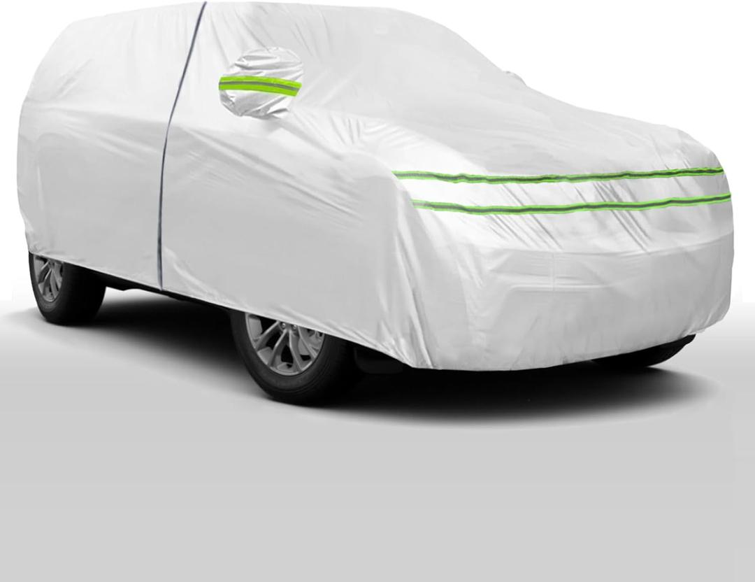 KEYOOG Full Exterior Car Cover All Weather, Scratch Resistant, Dustproof, Sunscreen, Snow Prevention, Ultraviolet-Proof, Fit for Escalade Tahoe Odyssey QX56 Armada Sienna QX80-Fit SUV Length 205"-216" (grey)