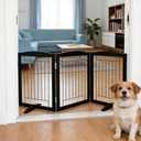 ZJSF Freestanding Dog Fence Indoor, Foldable Dog Gate for Doorways, Stairs or Hallways, Sturdy Wood Extra Wide Pet Gate with Support Feet for The House, Black, 24 "Height-3 Panels