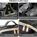 Initial Makeup Bag Large Capacity Travel Cosmetic Bag for Women PU Leather Open Flat Toiletry Bag with Handle and Divider Personalized Gifts for Women (Black A)