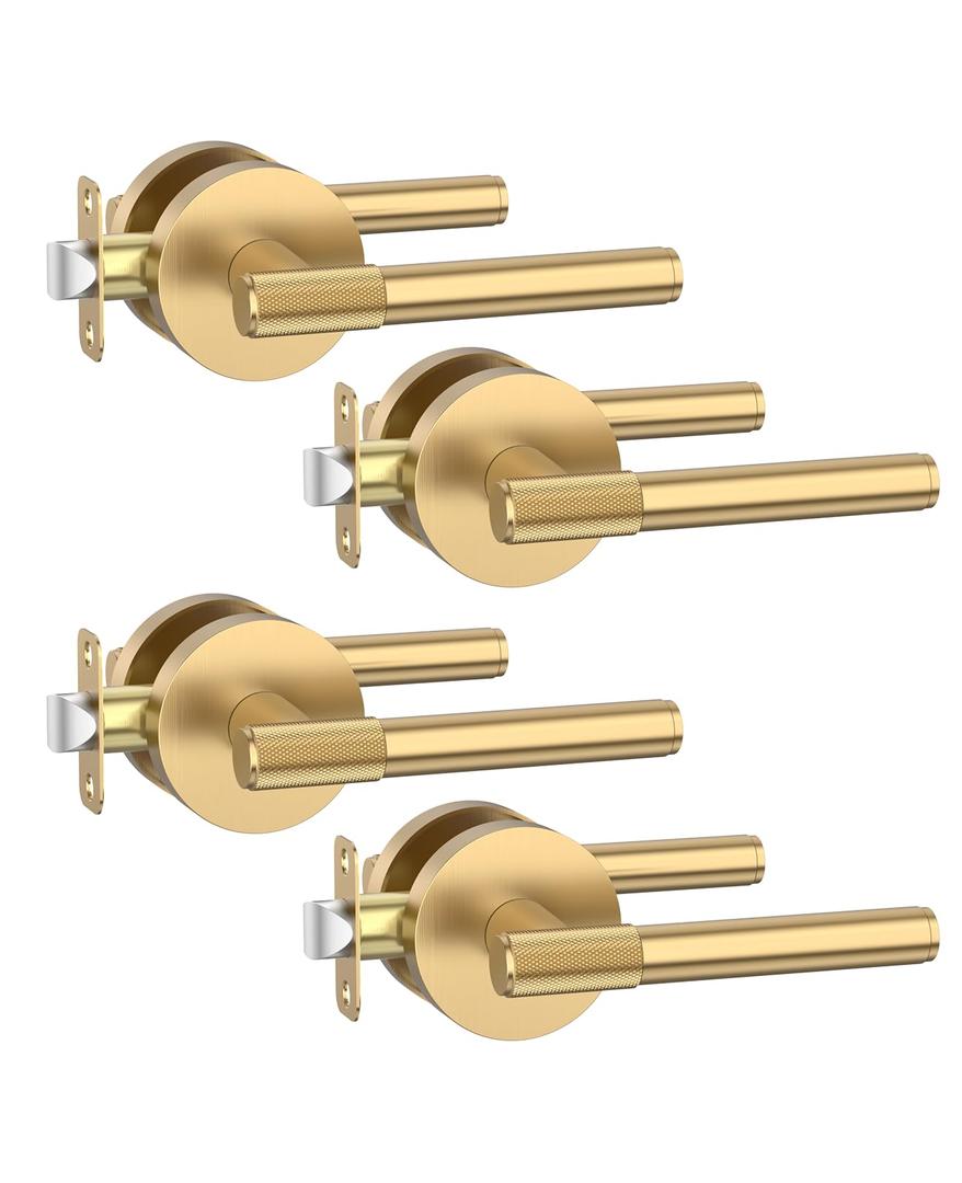 Asidrama 4 Pack Champagne Bronze Passage Door Handles, Door Lever with Door Knobs Indoor for Bedroom or Bathroom, Heavy Duty Door Handles Interior with Locks for Left Right Sided Doors
