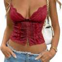 WDIRARA Women's Lace Low Cut Cami Crop Top Sexy Y2k V Neck Going Out Camisole Tops (Large, Burgundy)