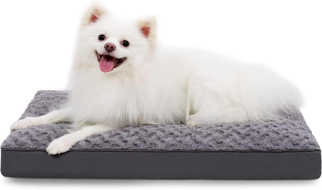 Dog Crate Bed Waterproof Dog Bed for Medium Pets Rose Velvet Soft Fluffy Washable with Removable Cover & Anti-Slip Bottom, 29 x 18 Inch, Gray