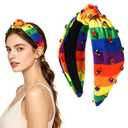 2 x Rainbow Knotted Headband for Women, Pride Headband with Rhinestones, LGBTQ Pride Hair Accessories for Pride Parade, Festival, Party, Daily Wear and Gay Pride Events