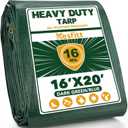 Kesfitt 16 Mil Heavy Duty Waterproof Tarp with Metal Grommets, Dark Green & Blue Reversible Poly Tarp, 16x20 ft, for Outdoor Protection, Yard, Garden, Farm, Camping & Equipment Coverage