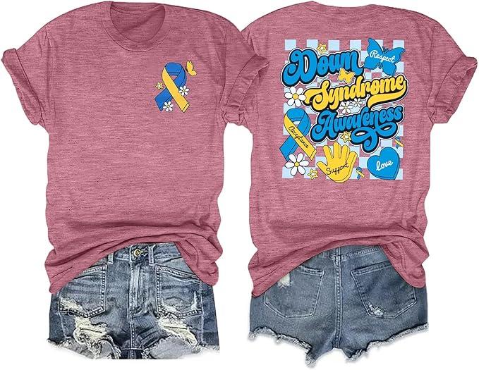 Down Syndrome Awareness Shirts Women Love Doesn't Count Chromosomes Shirts World Down Syndrome Day Support and Awareness Tee (XXL, Pink)