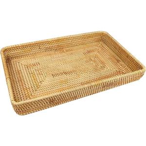 Rattan Serving Tray, Rectangular Woven Tray Wicker Decorative Serving Baskets, Hand Woven Wicker Basket, Decorative Tray for Home