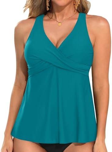 Tempt Me Women Tankini Top Only Flowy Swim Tops V Neck Bathing Suit Top XL